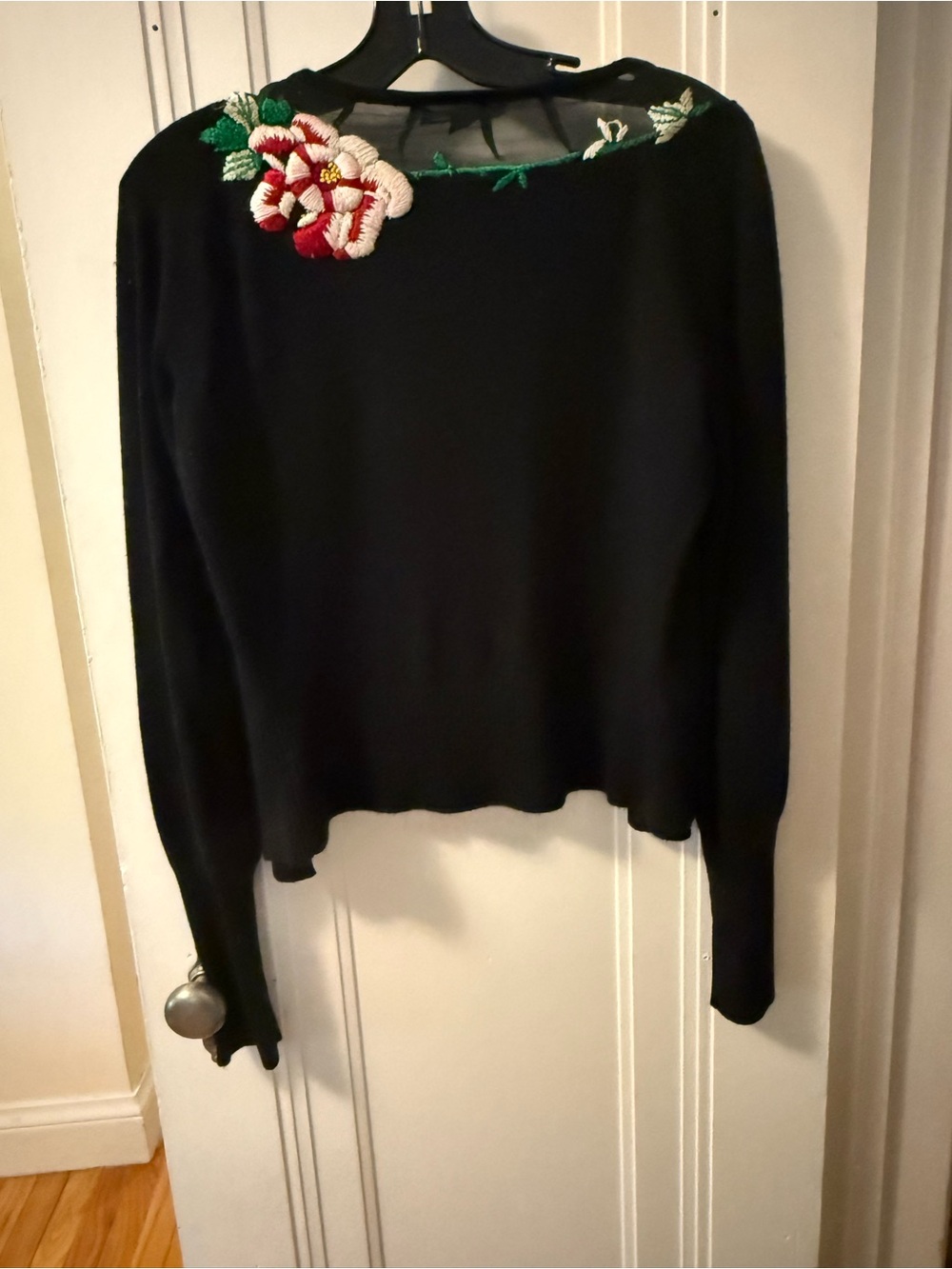 Y2K Betsey Johnson Black Sweater with Floral Hand Embroidery - Picture 2 of 4